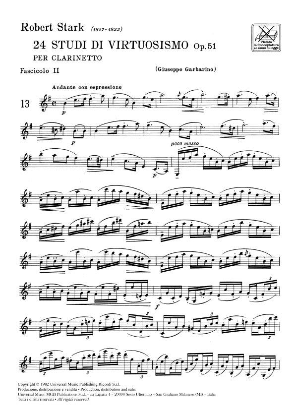 24 Studi Di Virtuosismo Op. 51 - Per Clarinetto - Fascicolo Ii - cvičení pro klarinet